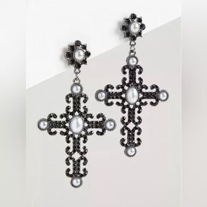 Torrid Black and Silver Cross Earrings